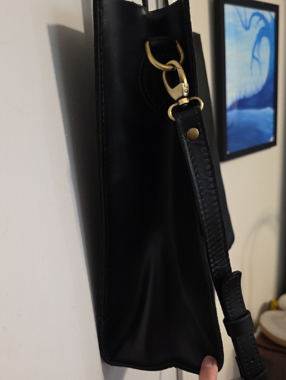 NWT Portland Leather Black Smooth Tote with Top Handles and Strap - Picture 5 of 11